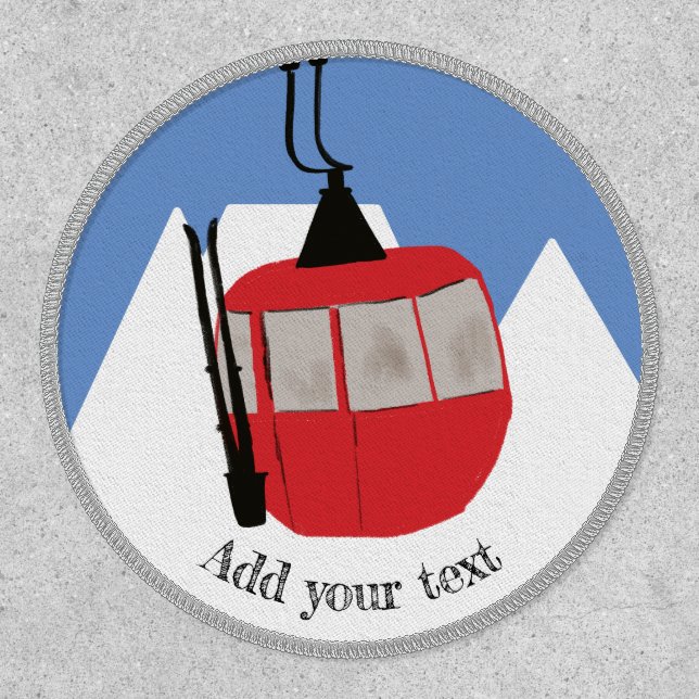Retro Ski Lift Skiing Snow Mountain Illustration Patch (Front)