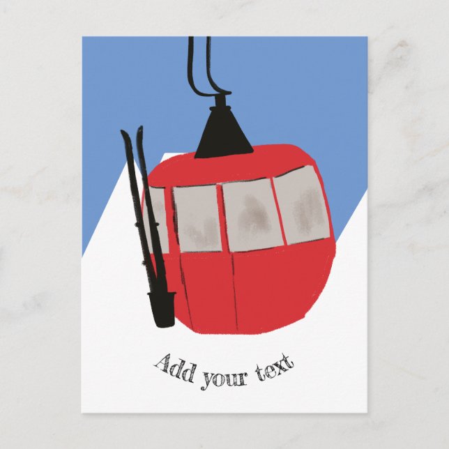 Retro Ski Lift Skiing Snow Mountain Illustration Postcard (Front)