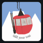 Retro Ski Lift Skiing Snow Mountain Illustration Square Sticker<br><div class="desc">Modern ski themed gift for him and her. Retro ski lift gondola illustration pattern for skier. Skiing themed home decor and gifts.</div>