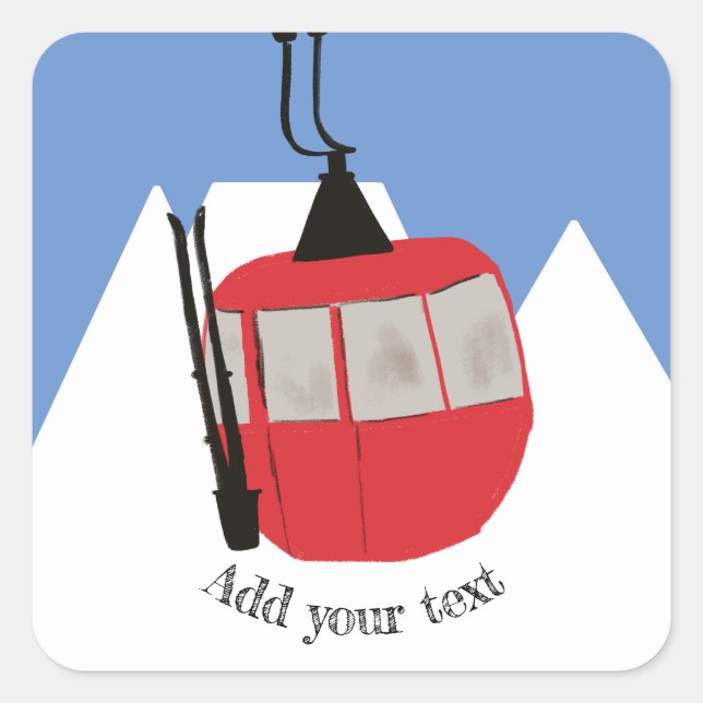 Retro Ski Lift Skiing Snow Mountain Illustration Square Sticker (Front)