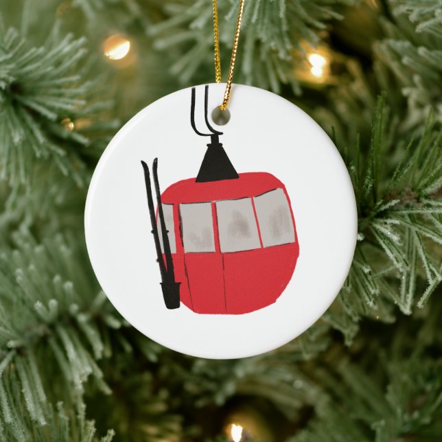 Retro Ski Lift - Skiing Snowboarding Ceramic Ornament (Tree)