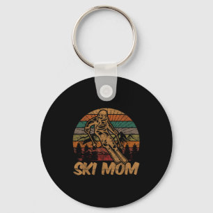 Retro Ski Mom Sunset Gift Mother Skier Fan Skiing  Keychain