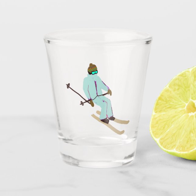  Retro Ski Opening Skier Christmas New Year Shot Glass (Front)