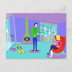 Retro Ski Vacation Postcard