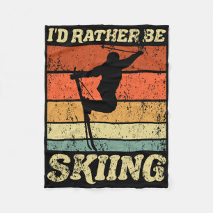 Retro Ski Vacation Winter Sports Skiers I'd Rather Fleece Blanket