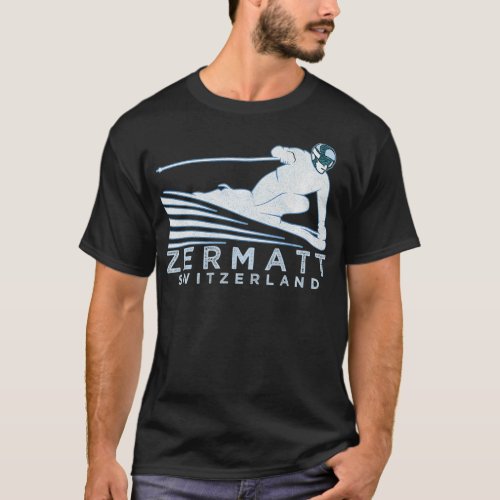 Retro Ski Zermatt SUI Illustration  Vintage Snow T_Shirt