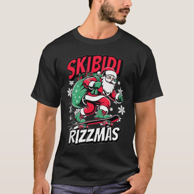 Retro Skibidi Rizzmas Santa Clause Skating Board T-Shirt (Front)