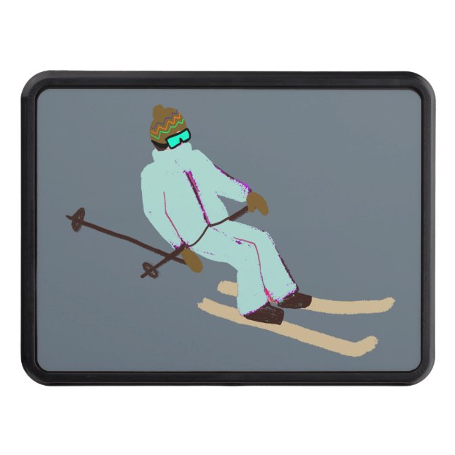 Retro Skier Skiing Ski Hitch Cover (Front)