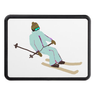 Retro Skier Skiing Ski Illustration Hitch Cover