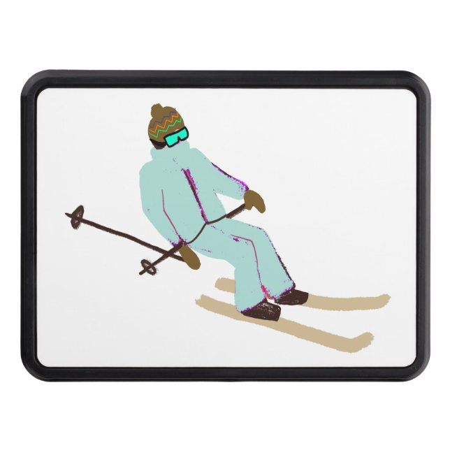 Retro Skier Skiing Ski Illustration Hitch Cover (Front)