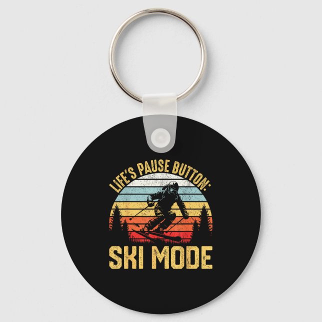 Retro skiing adventure ski snowboard enthusiasts  keychain (Front)