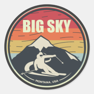 Retro Skiing Big Sky Montana USA Classic Round Sticker