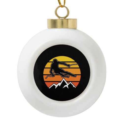 Retro Skiing Ceramic Ball Christmas Ornament