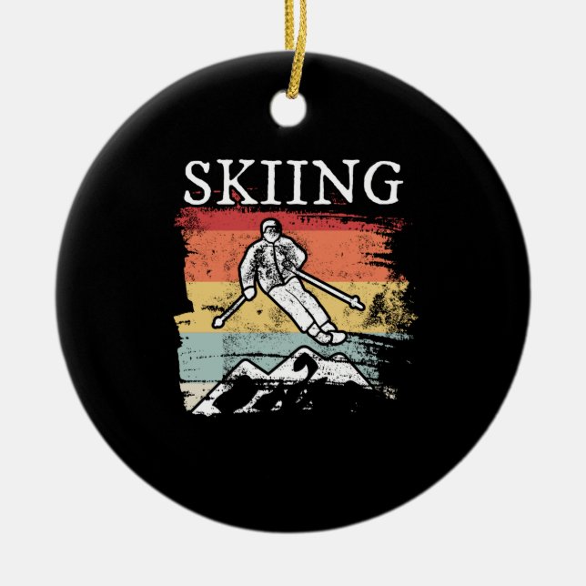 Retro Skiing Ceramic Ornament (Front)