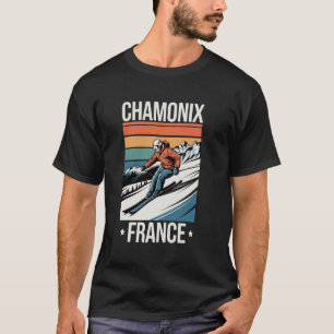 Retro Skiing Chamonix France, French Mountain Ski  T-Shirt