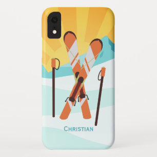Retro Skiing Design with Snowy Landscape iPhone XR Case