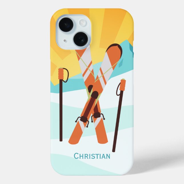 Retro Skiing Design with Snowy Landscape Case-Mate iPhone Case (Back)