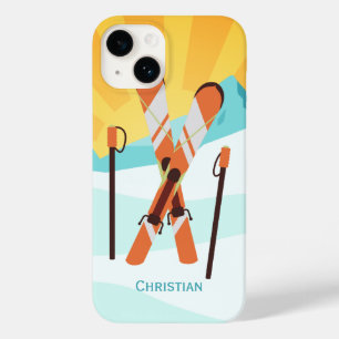 Retro Skiing Design with Snowy Landscape Case-Mate iPhone 14 Case