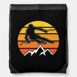 Retro Skiing Drawstring Bag