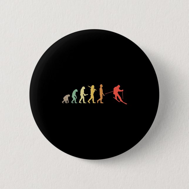 Retro Skiing Evolution Gift For Skiers  Button (Front)