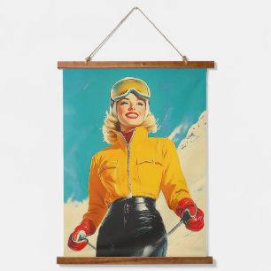 Retro Skiing Glamour Vintage Winter Adventure Hanging Tapestry