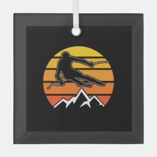 Retro Skiing Glass Ornament