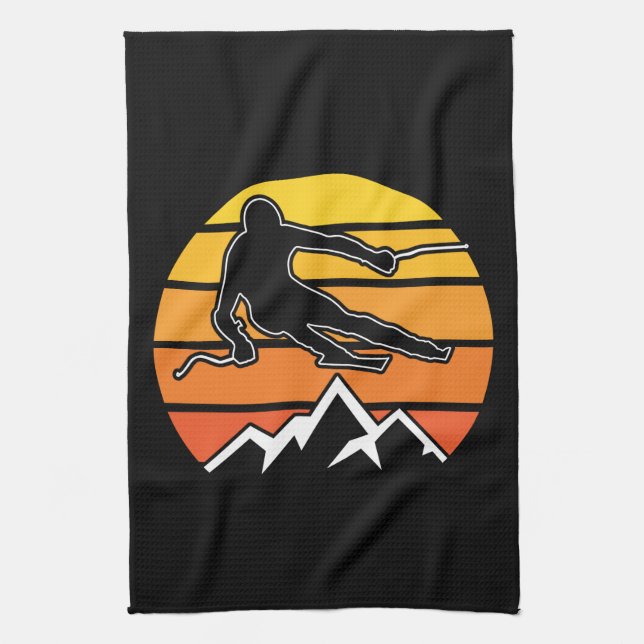Retro Skiing Kitchen Towel (Vertical)