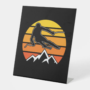 Retro Skiing Pedestal Sign