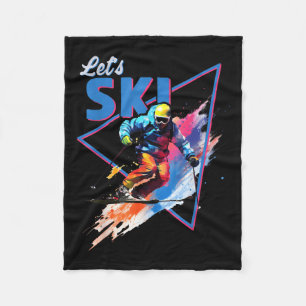 Retro Skiing Powder Vintage Ski Color Shred Design Fleece Blanket