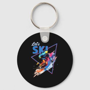 Retro Skiing Powder Vintage Ski Color Shred Design Keychain