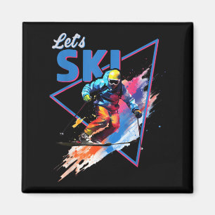 Retro Skiing Powder Vintage Ski Color Shred Design Magnet