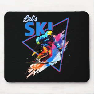 Retro skiing powder vintage ski color shred design mouse pad