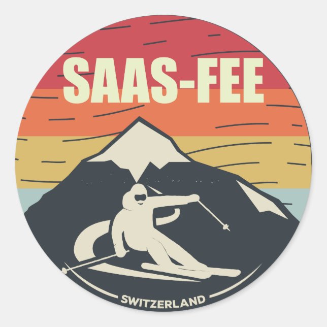 Retro Skiing Saas-Fee Switzerland Ski Classic Round Sticker (Front)