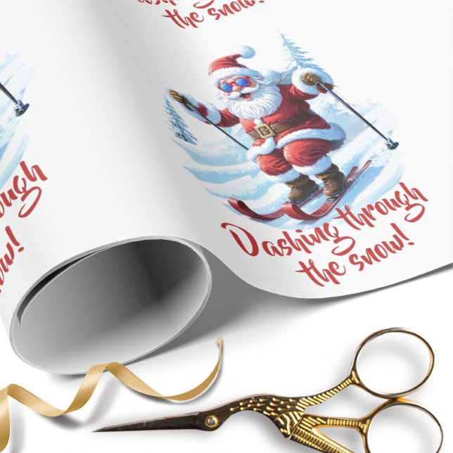 Retro Skiing Santa Red and White Gift Wrapping Paper (Creator Uploaded)