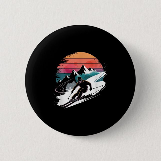 Retro Skiing Ski  Button (Front)