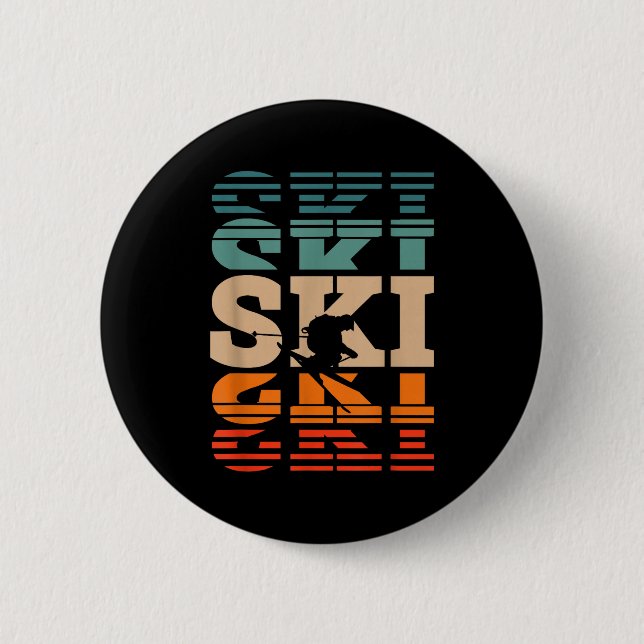 Retro skiing ski  button (Front)