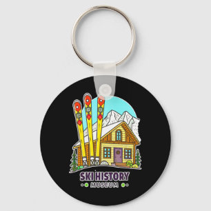 Retro Skiing Ski History Museum And Mountain Cabin Keychain