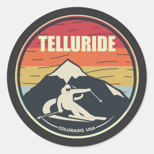 Retro Skiing Telluride Colorado USA Classic Round Sticker