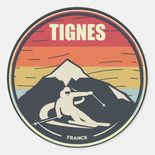 Retro Skiing Tignes France Ski Classic Round Sticker