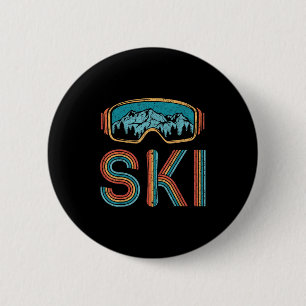 Retro Skiing Vintage 80s 90s Snowboarding Skiers M Button