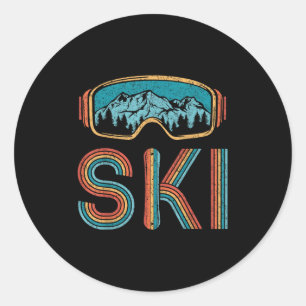 Retro Skiing Vintage 80s 90s Snowboarding Skiers M Classic Round Sticker