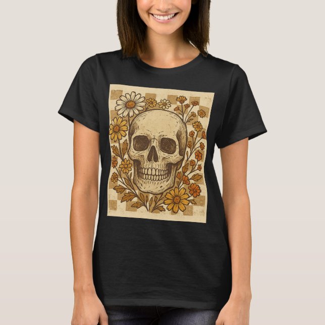 Retro Skull & Daisy T-Shirt | Vintage Grunge Skele (Front)