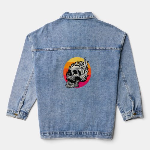 Retro Skull With Flames Awesome Vintage Flaming Sk Denim Jacket