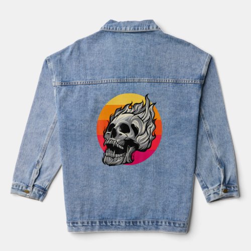 Retro Skull With Flames Awesome Vintage Flaming Sk Denim Jacket
