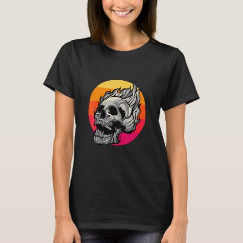 Retro Skull With Flames Awesome Vintage Flaming Sk T_Shirt
