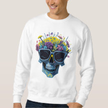 Retro Skull with Sunglasses and Flowers | Yellow
