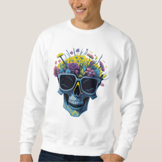 Retro Skull with Sunglasses and Flowers | Yellow Sweatshirt