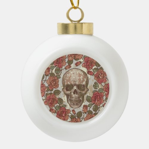 Retro Skulls and Roses Ornament