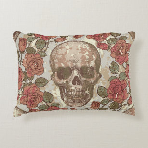 Retro Skulls and Roses Ornament Accent Pillow