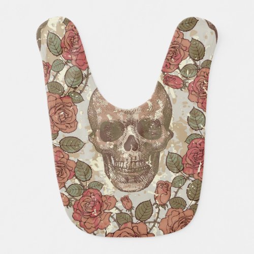 Retro Skulls and Roses Ornament Baby Bib